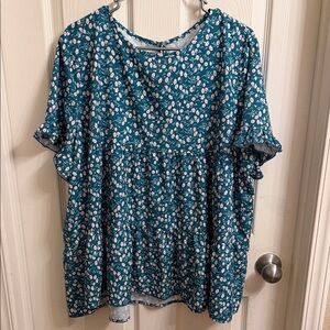 SHEIN Teal and White Patterned Blouse